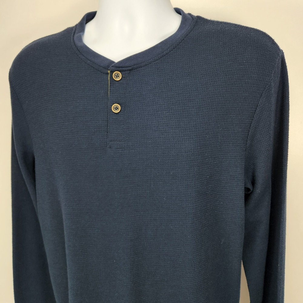 Spyder Shirt Mens Large Blue Waffle Knit Thermal Henley Long Sleeve Base‎ Layer